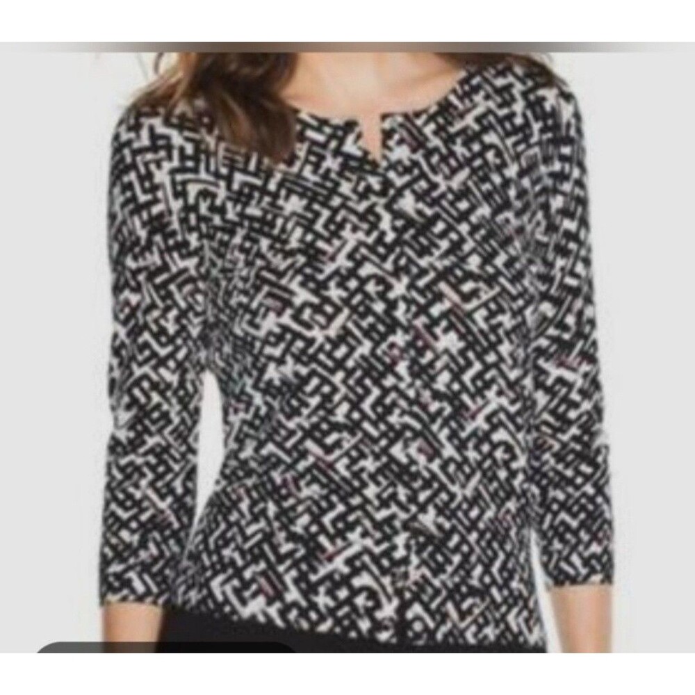 White House Black Market Women's Black & White  Geometric Sweater 3/4 Slv Size M